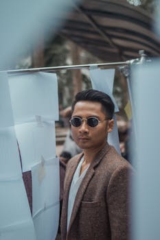 在户外城市氛围中，戴着墨镜的男人完美融合了时尚与风格