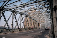 一张以城市景观为背景的钢桥照片