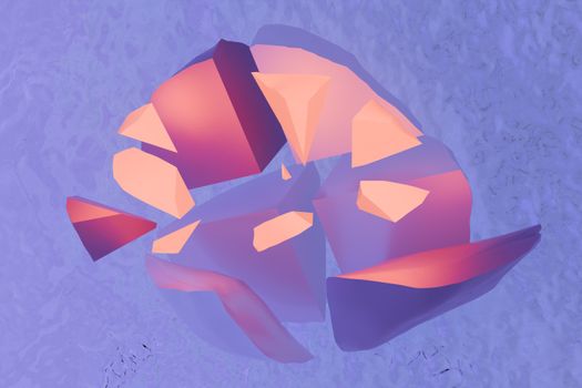 3D render of abstract geometric shapes with purple and pink hues, perfect for modern design.