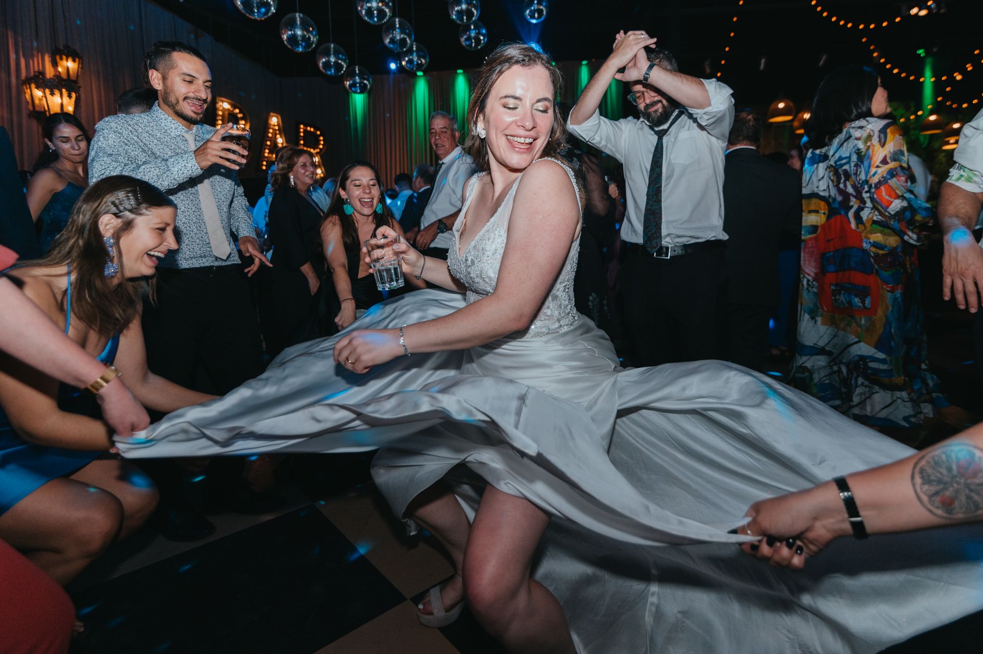 Joyful wedding reception dance floor