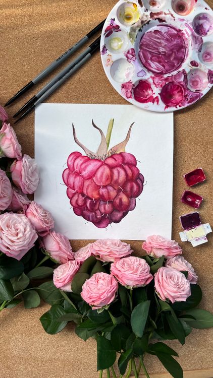 Pink And Raspberry Pink Roses Artistic Raspberry Painting with Pink Roses · Free Stock Photo