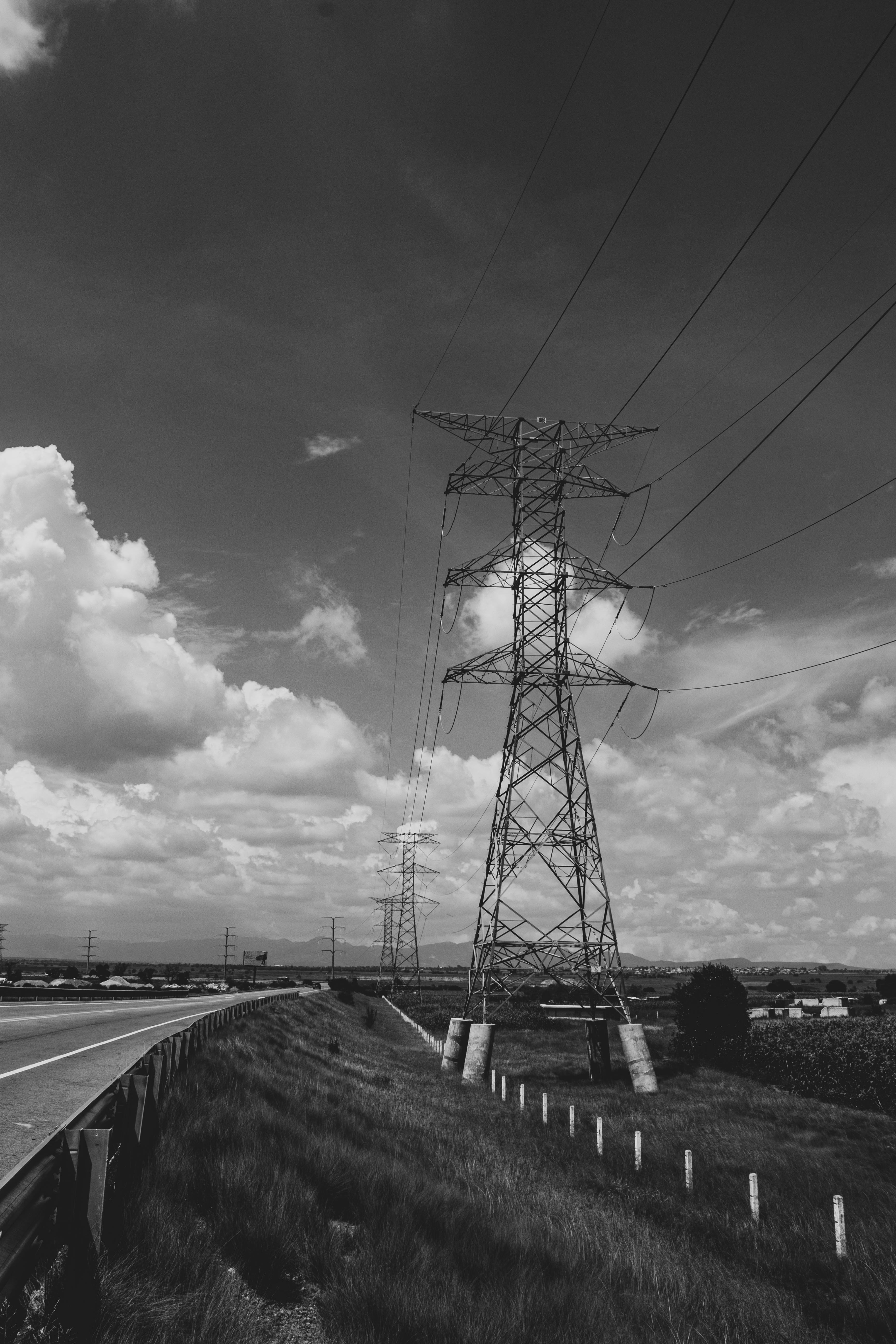bezplatná černobílé Elektrické Vedení V San José Chiapa Základová fotografie