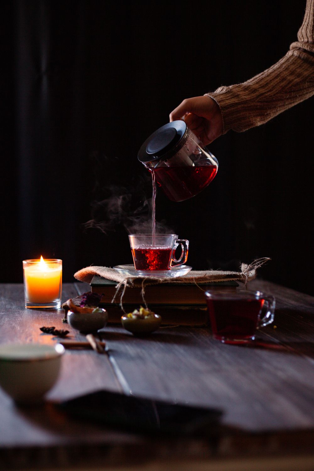 Evening Ritual Tea Cozy Evening Tea Ritual with Candlelight · Free Stock Photo
