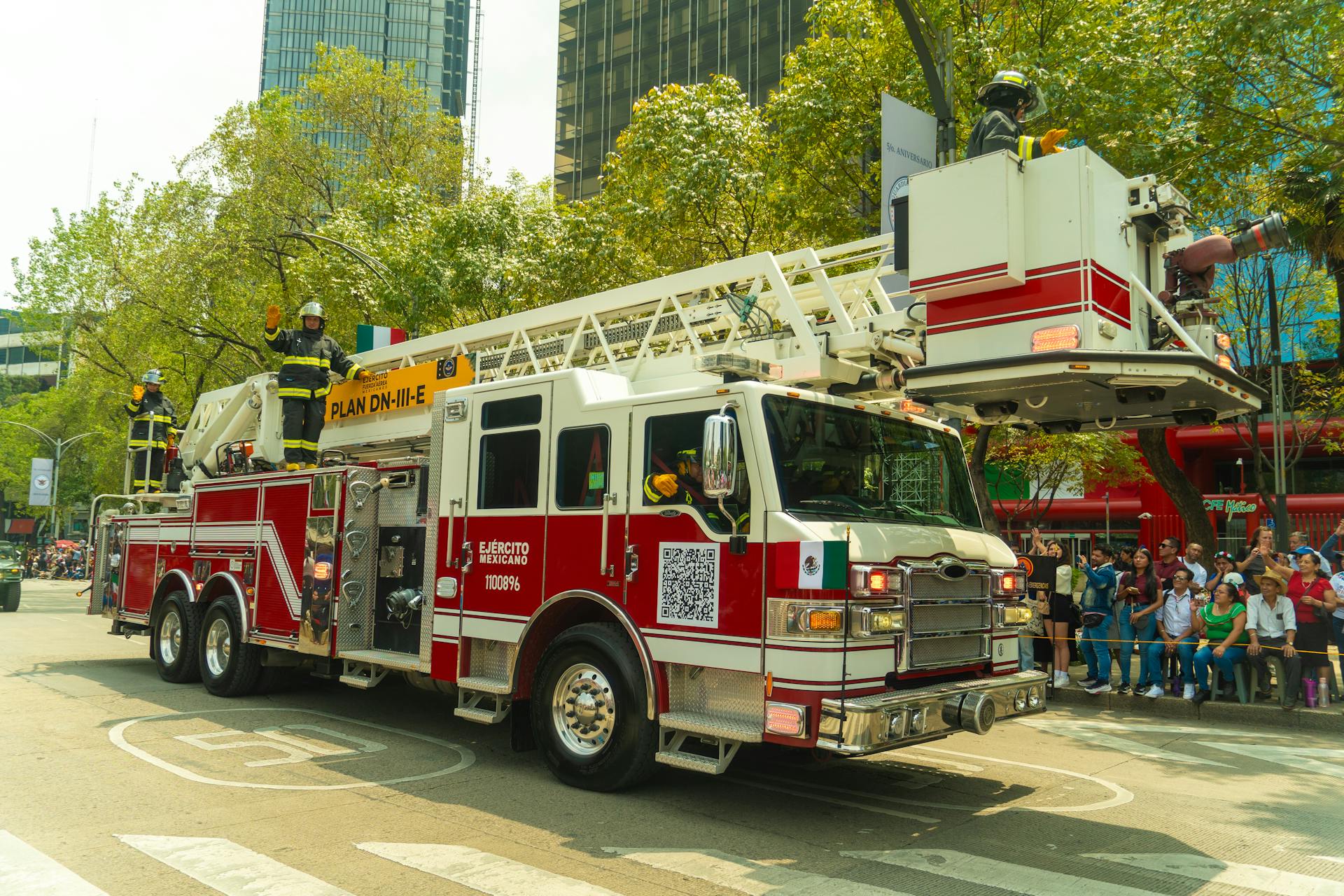 Mexican Military Parade with Fire Truck in Mexico City