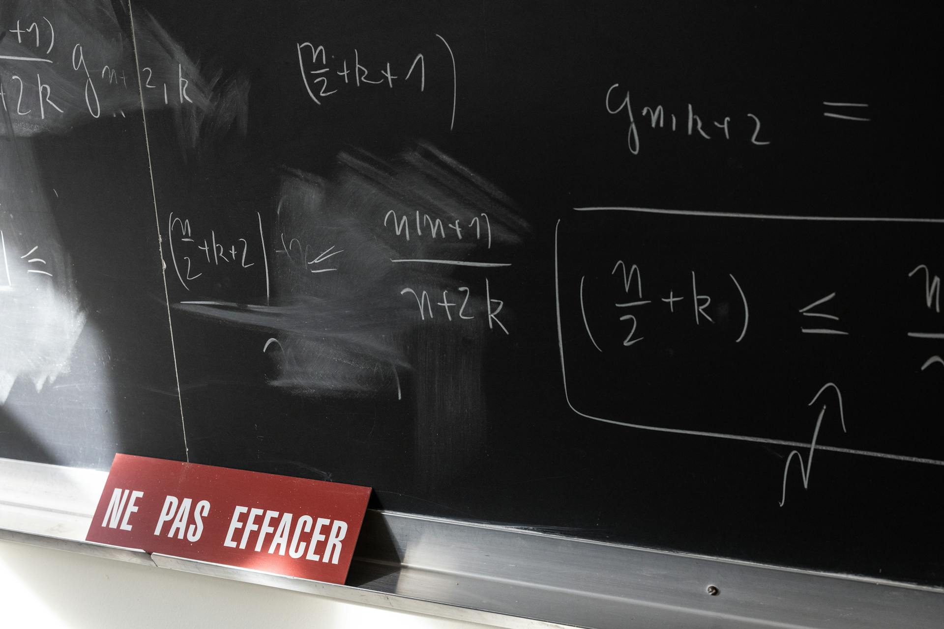 Mathematical Formulas on Blackboard with Warning Sign