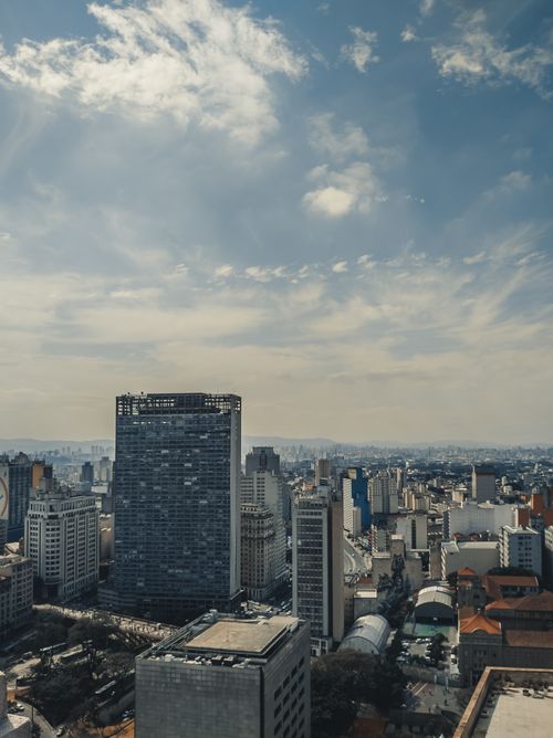 Free Aerial view of São Paulo's urban skyline featuring modern high-rise architecture. Stock Photo