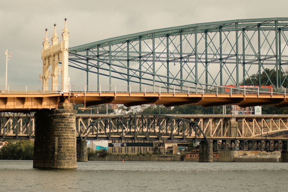 Steel bridges crossing a river in Pittsburgh, PA — a landmark backdrop for outdoor events