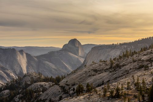 Free A stunning landscape of Half Dome in Yosemite National Park during a serene sunset. Stock Photo