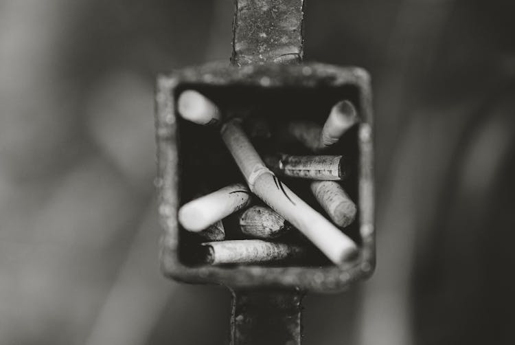 Grayscale Photography Of Cigarette Butts In Ashtray