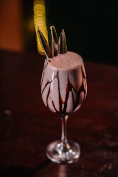 Exquisite chocolate cocktail garnished with pineapple, perfect for indulgence.