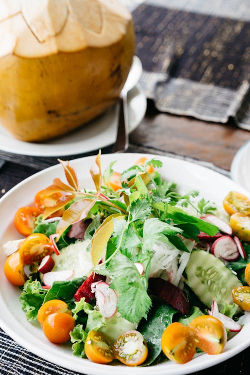 Free Vegetable Salad on White Plate Stock Photo