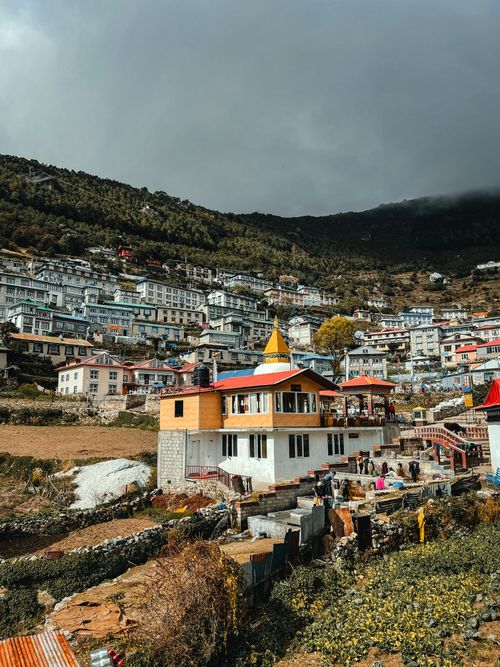 Free Picturesque scene of Namche Bazaar nestled in the Himalayas, Nepal. Stock Photo