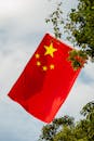 Chinese National Flag Amidst Greenery