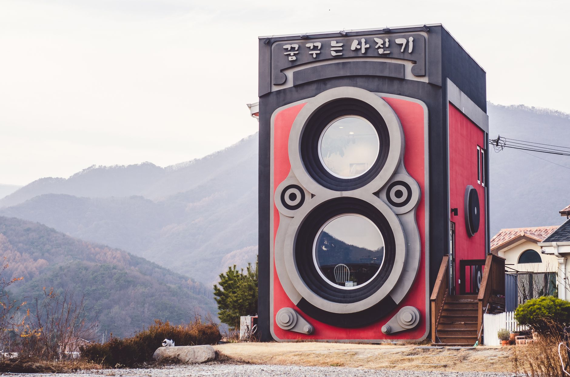 Explore this distinctive camera-shaped cafe nestled in the picturesque mountains of South Korea.