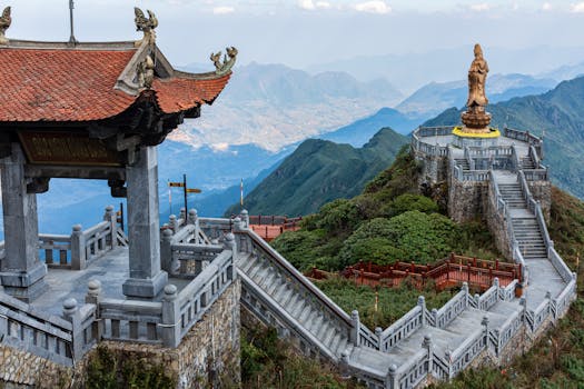 Explore the breathtaking architecture and stunning landscapes at Fansipan Peak, a famous landmark in Vietnam.