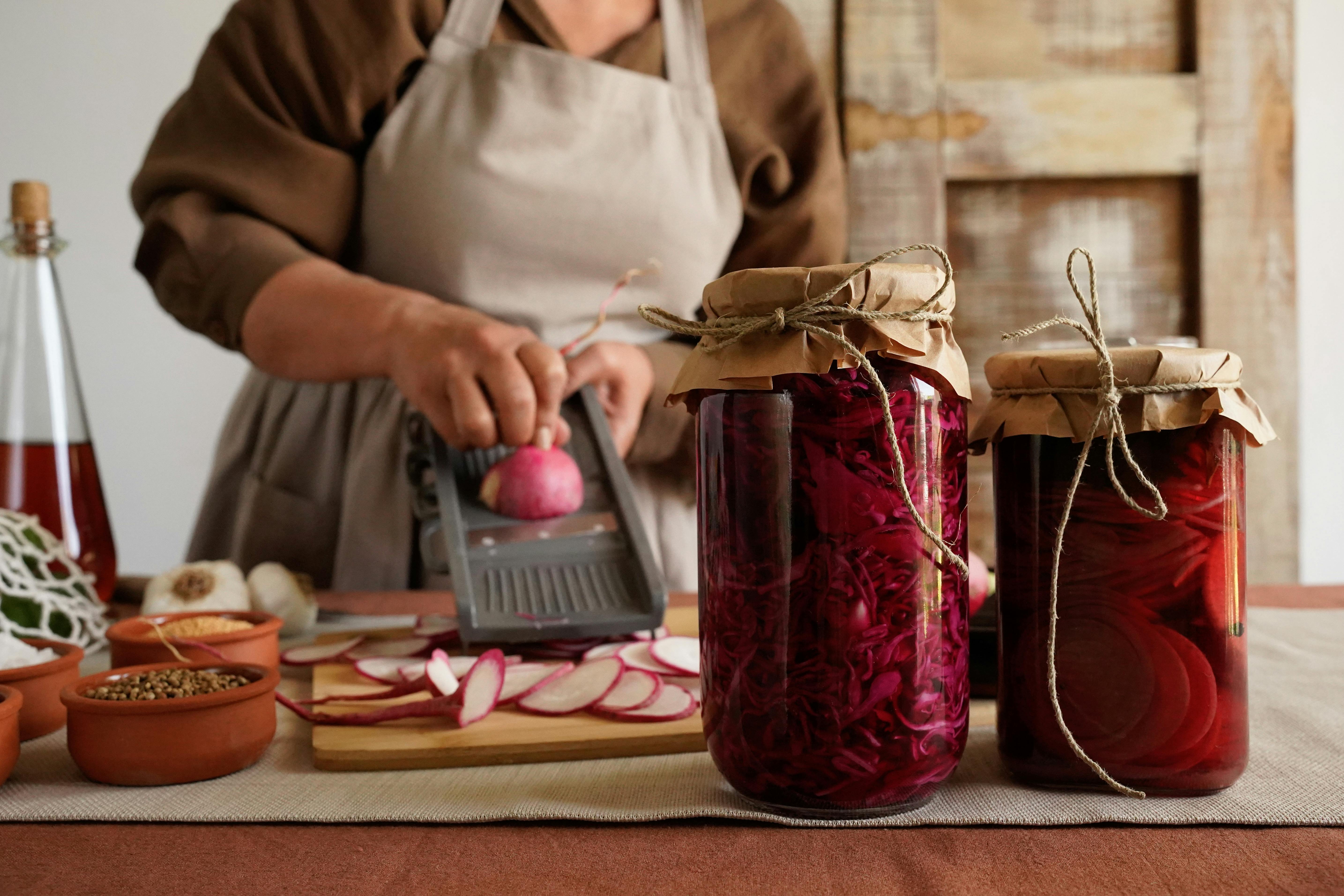 homemade pickling process with fresh radishes