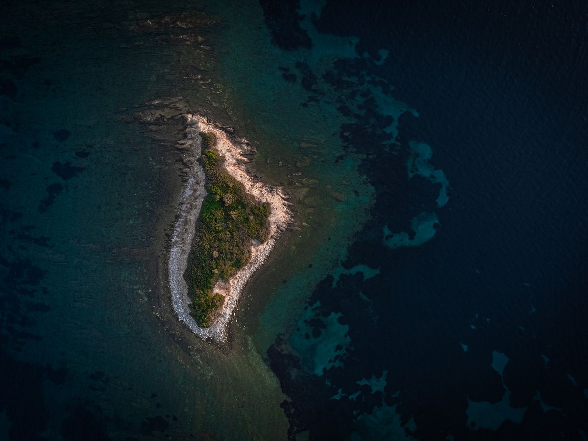 An aerial view of an island in the Aegean sea