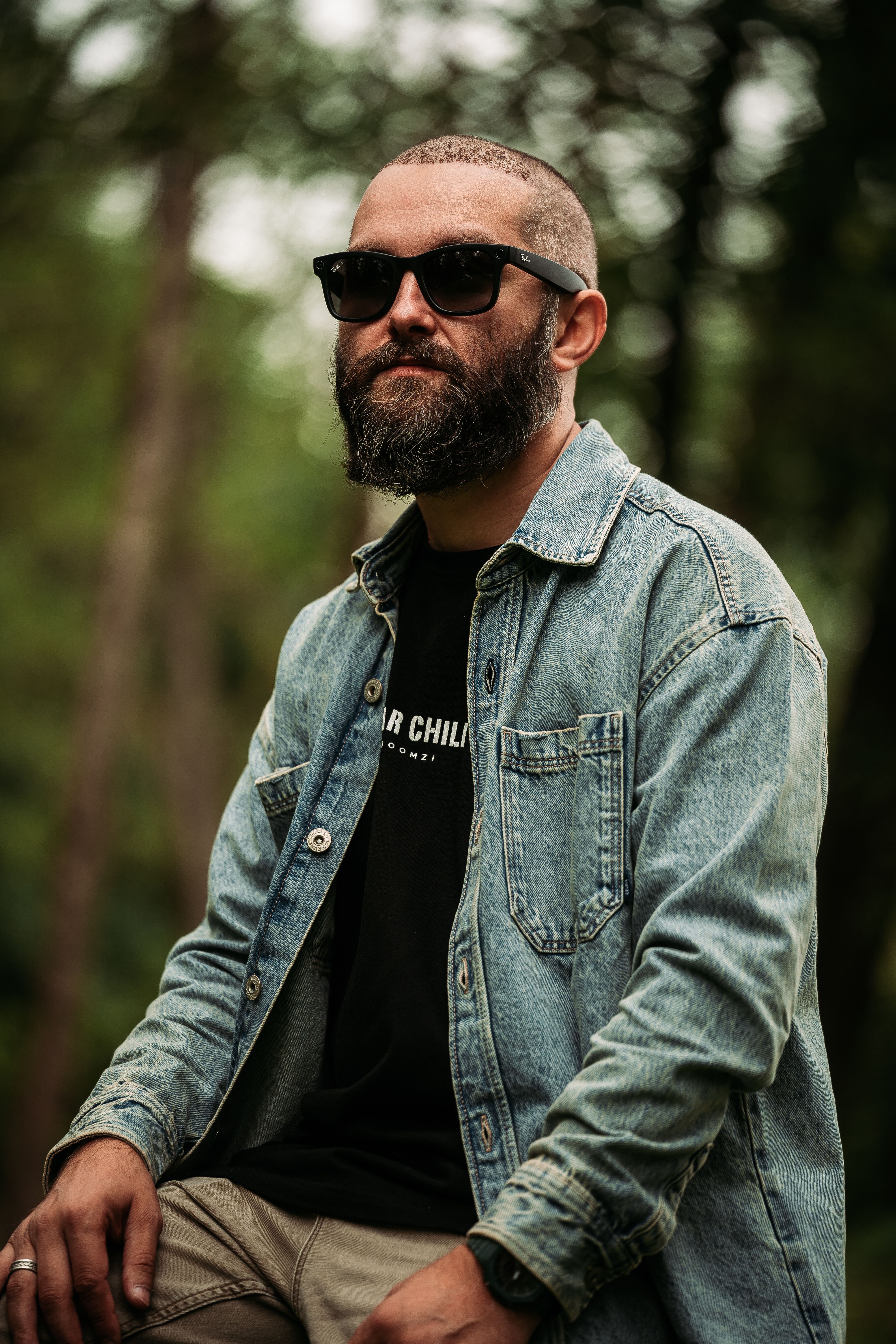 Bearded Man in Denim Jacket Outdoors · Free Stock Photo