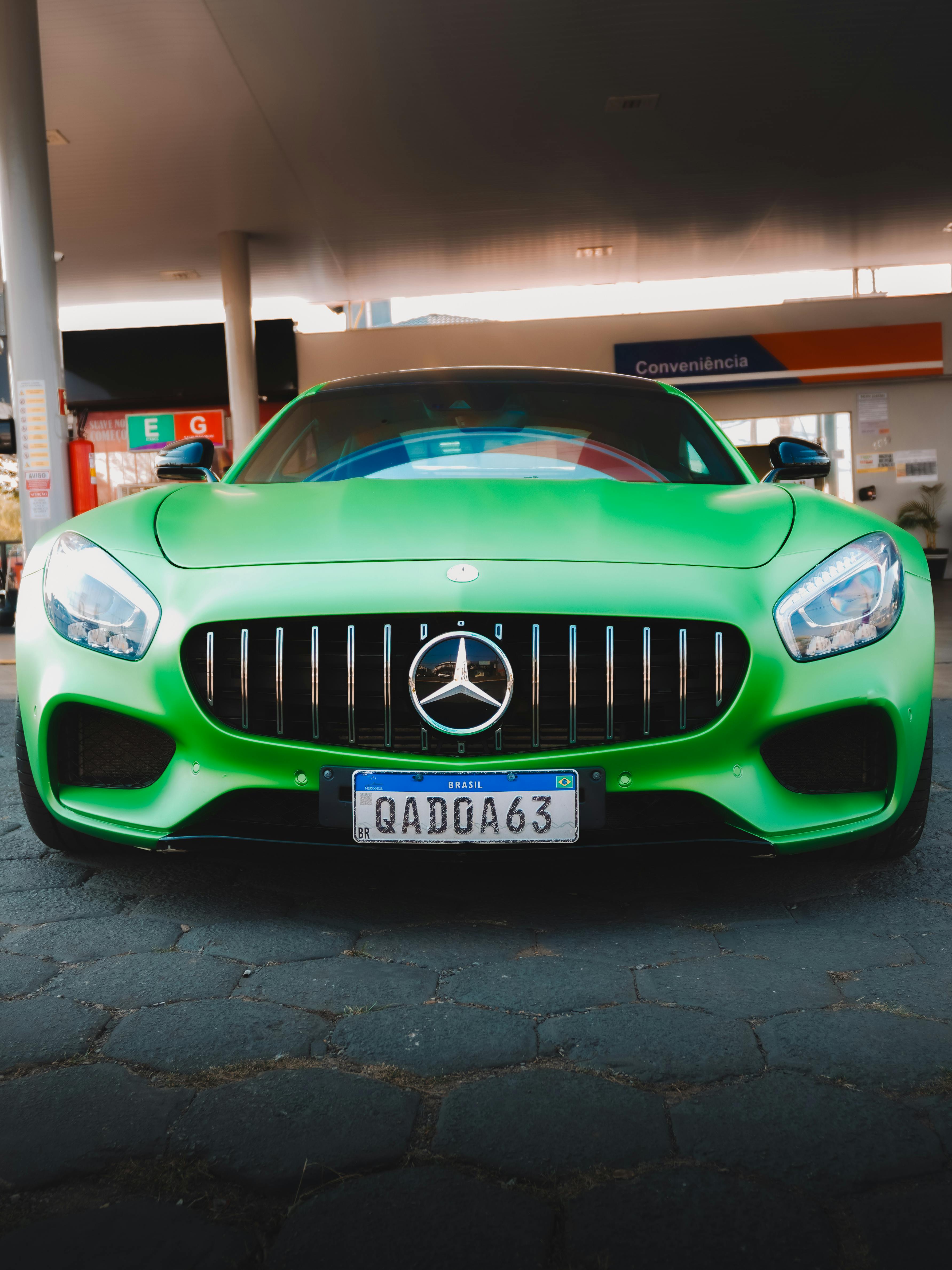 Green Mercedes at Brazilian Gas Station · Free Stock Photo