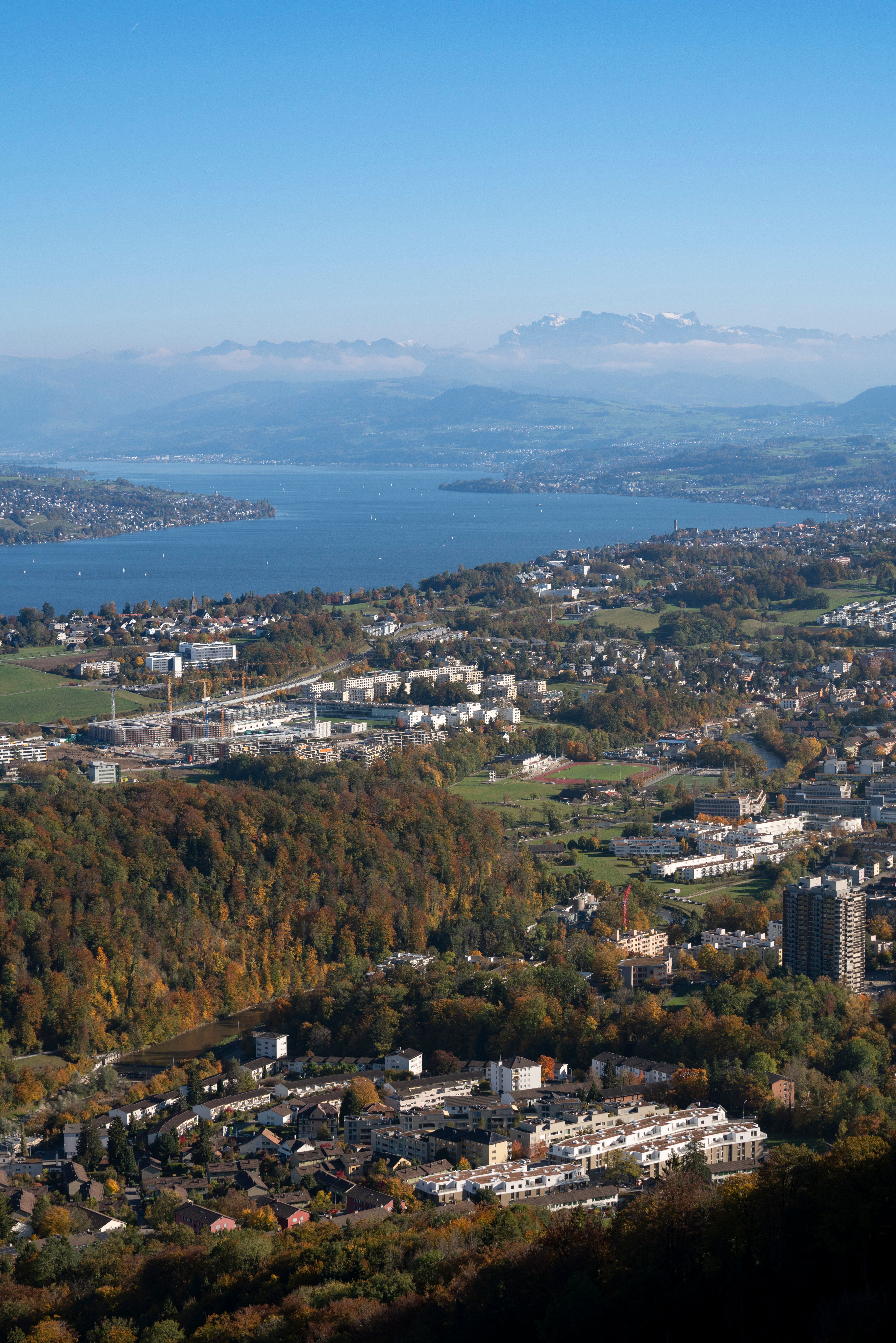 Aerial View of Zurich with Lake and Mountains · Free Stock Photo