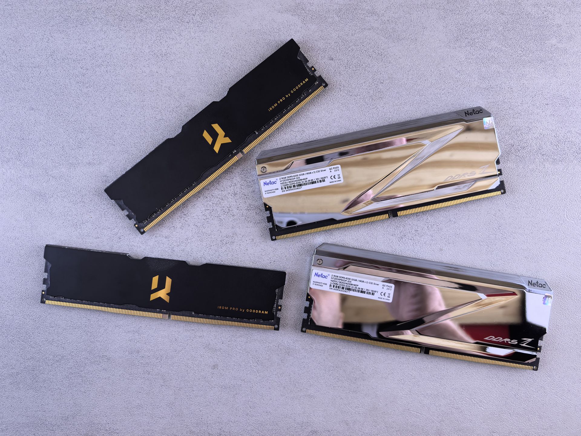 Close-up of Computer Memory Modules on Gray Surface
