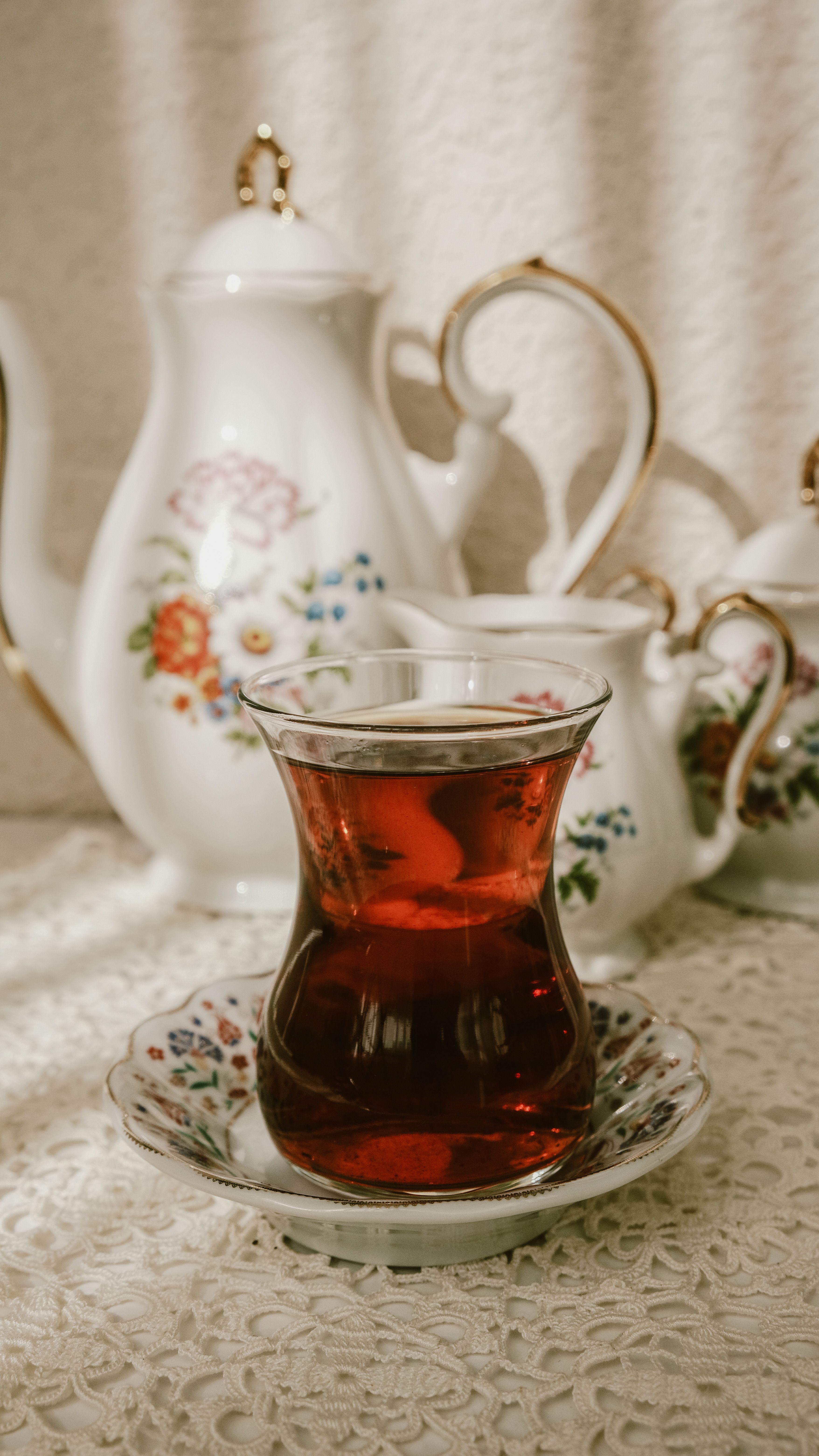 Traditional Turkish Tea in Floral Porcelain Set · Free Stock Photo