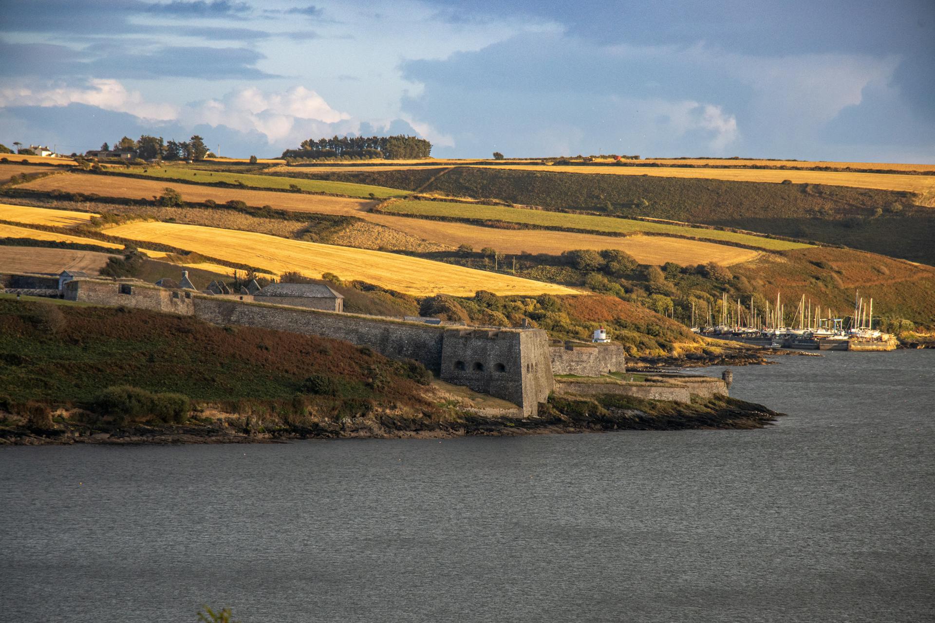 Beautiful view of Kinsale Harbor with historic Fort Charles and surrounding landscapes.