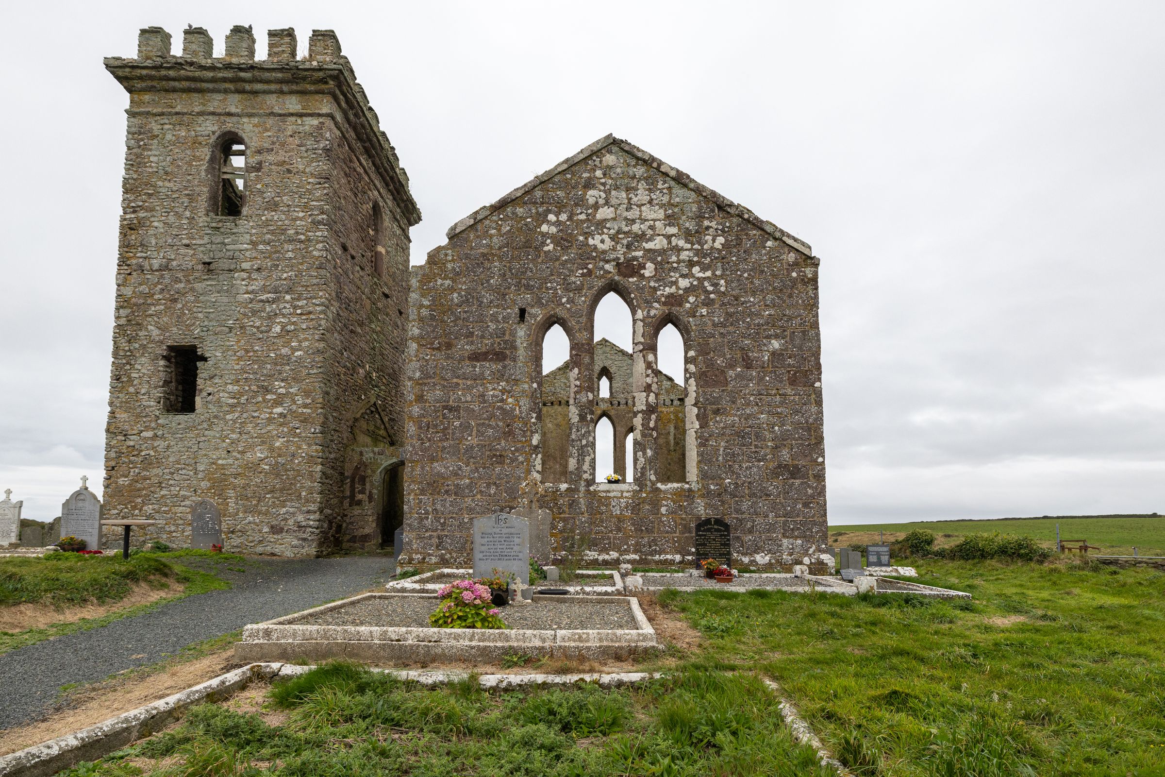 Ancient church ruins in Wexford, Ireland, showcasing medieval architecture