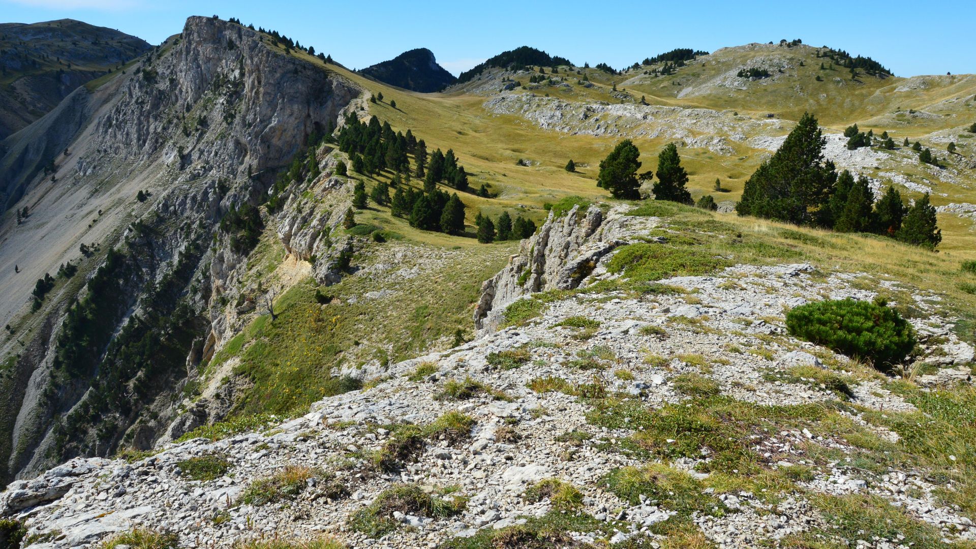 Montagnes rocheuses et pentes herbeuses dans le Vercors
