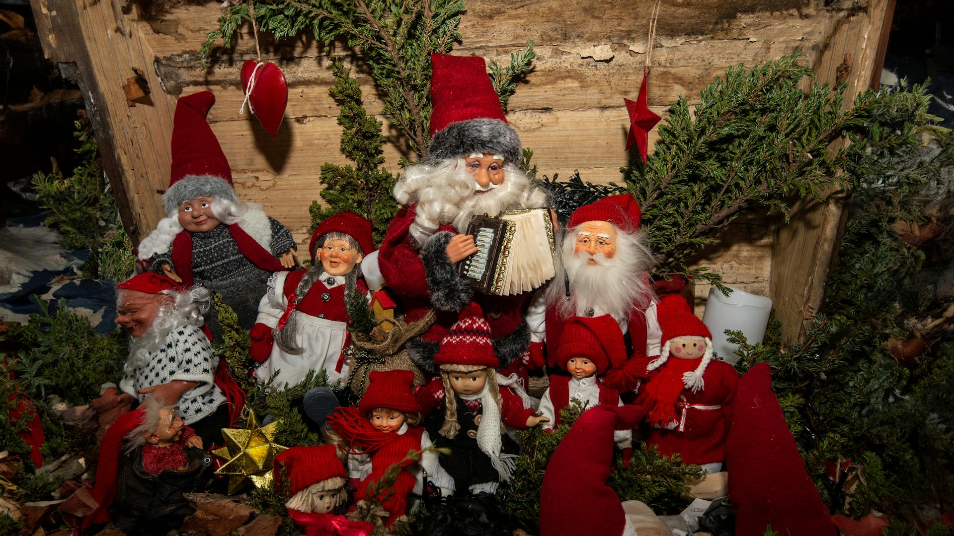 Festive Christmas Elf and Santa Figurines Display