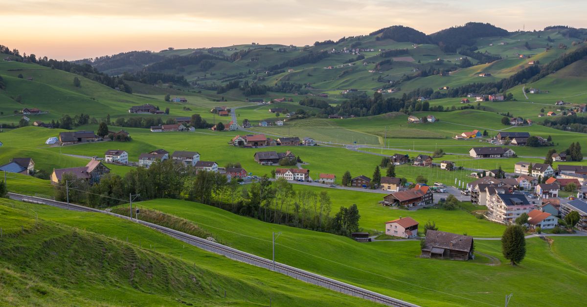 Scenic Aerial View Of Swiss Countryside At Dusk Free Stock Photo Scenic Aerial View Of Swiss Countryside At Dusk Free Stock Photo