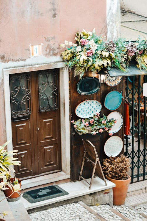 Decorative Trays on Wall Outside Door