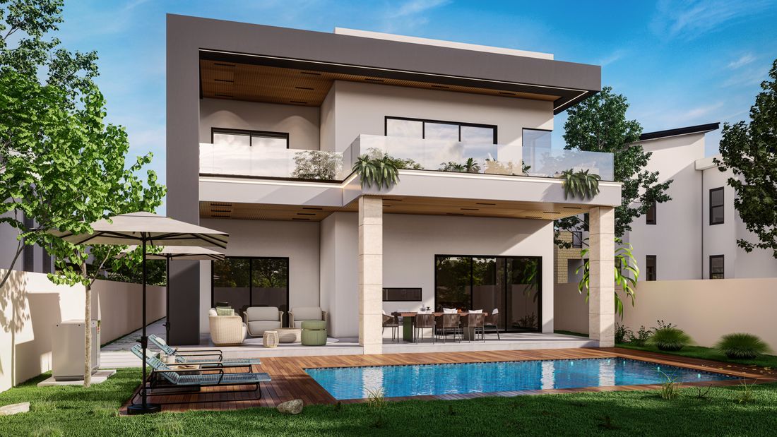 Contemporary outdoor terrace and pool