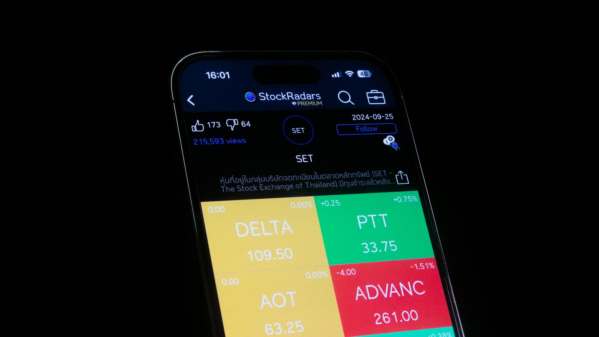 Smartphone Displaying Stock Market Application Data