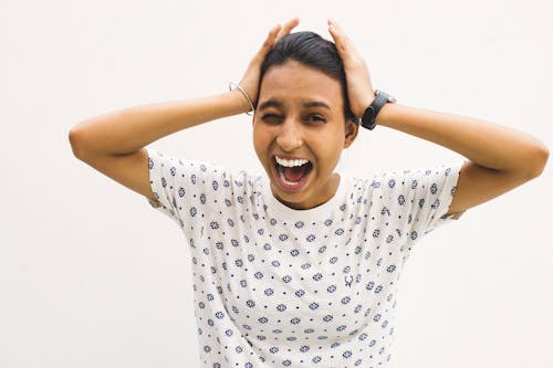 Free White and Blue Crew-neck T-shirt Stock Photo