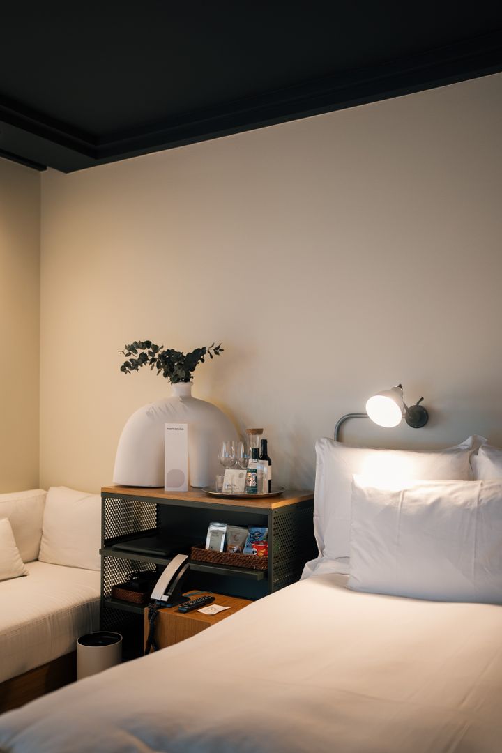 Comfortable hotel guest room with double bed