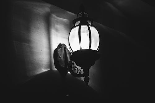 Grayscale Photography of Sconce