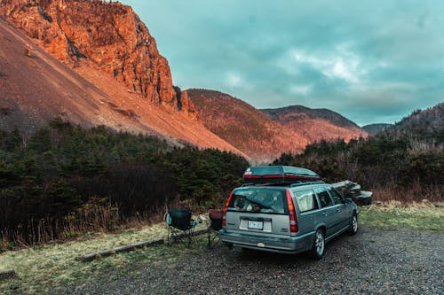 Gray Suv Near Field Viewing Mountain