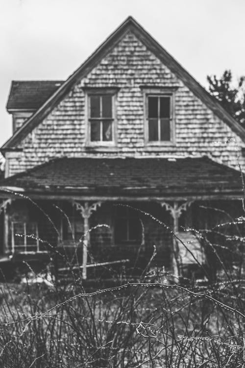 Greyscale Photo of 2-storey House