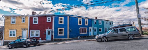 Multi-colored Buildings Near Road