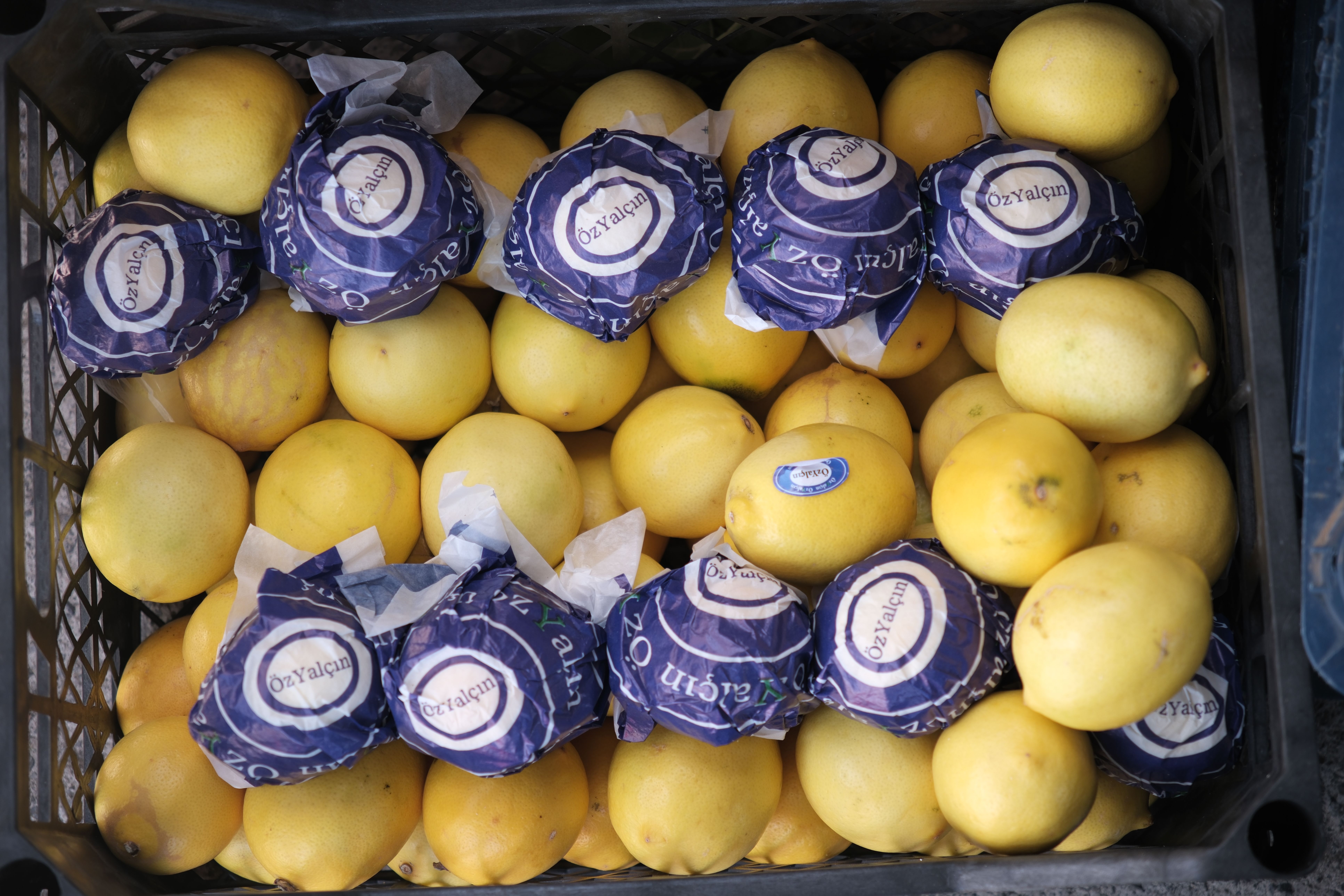 Caja de limones ecológicos recién recolectados