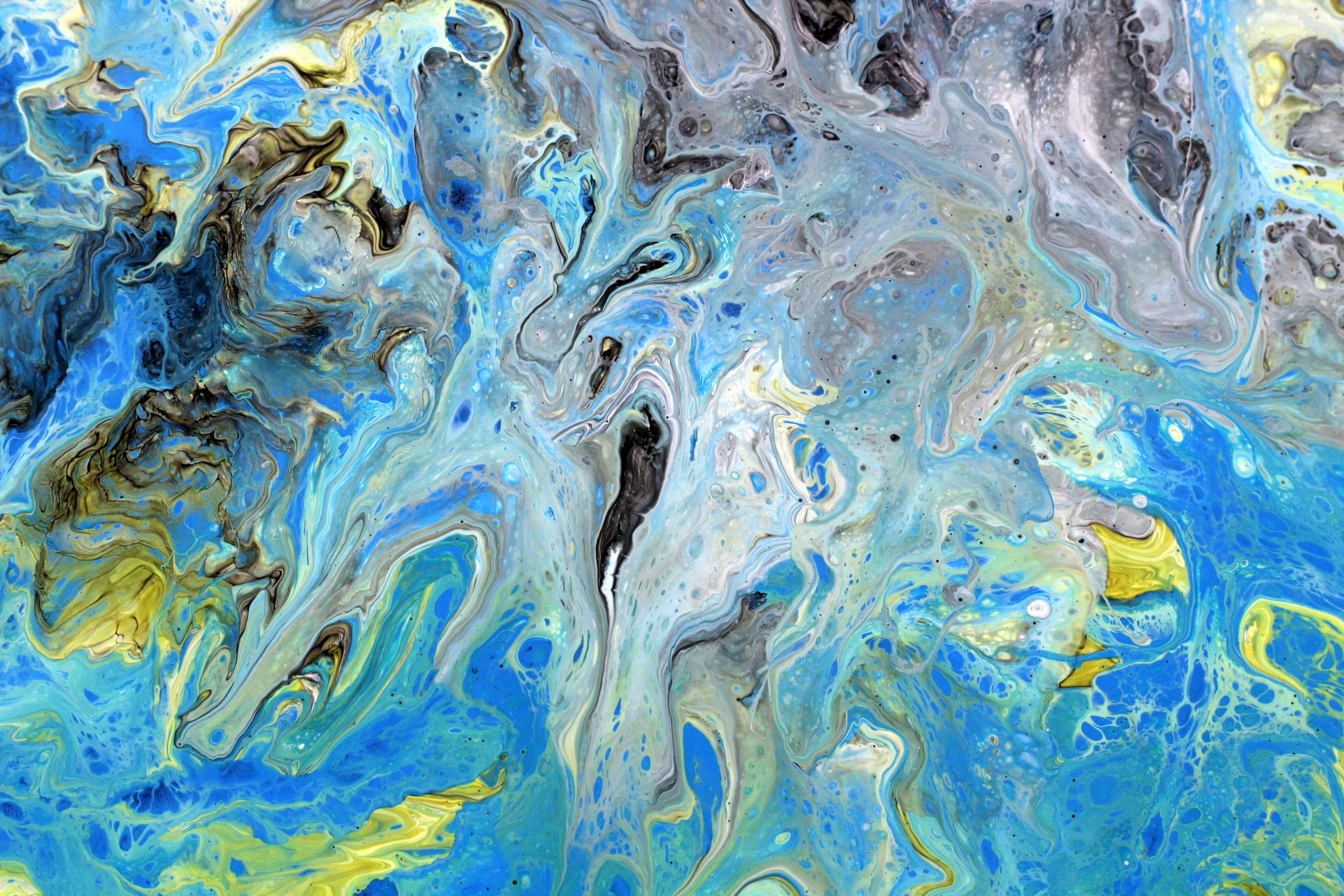Vibrant Abstract Fluid Art in Blue and Yellow · Free Stock Photo