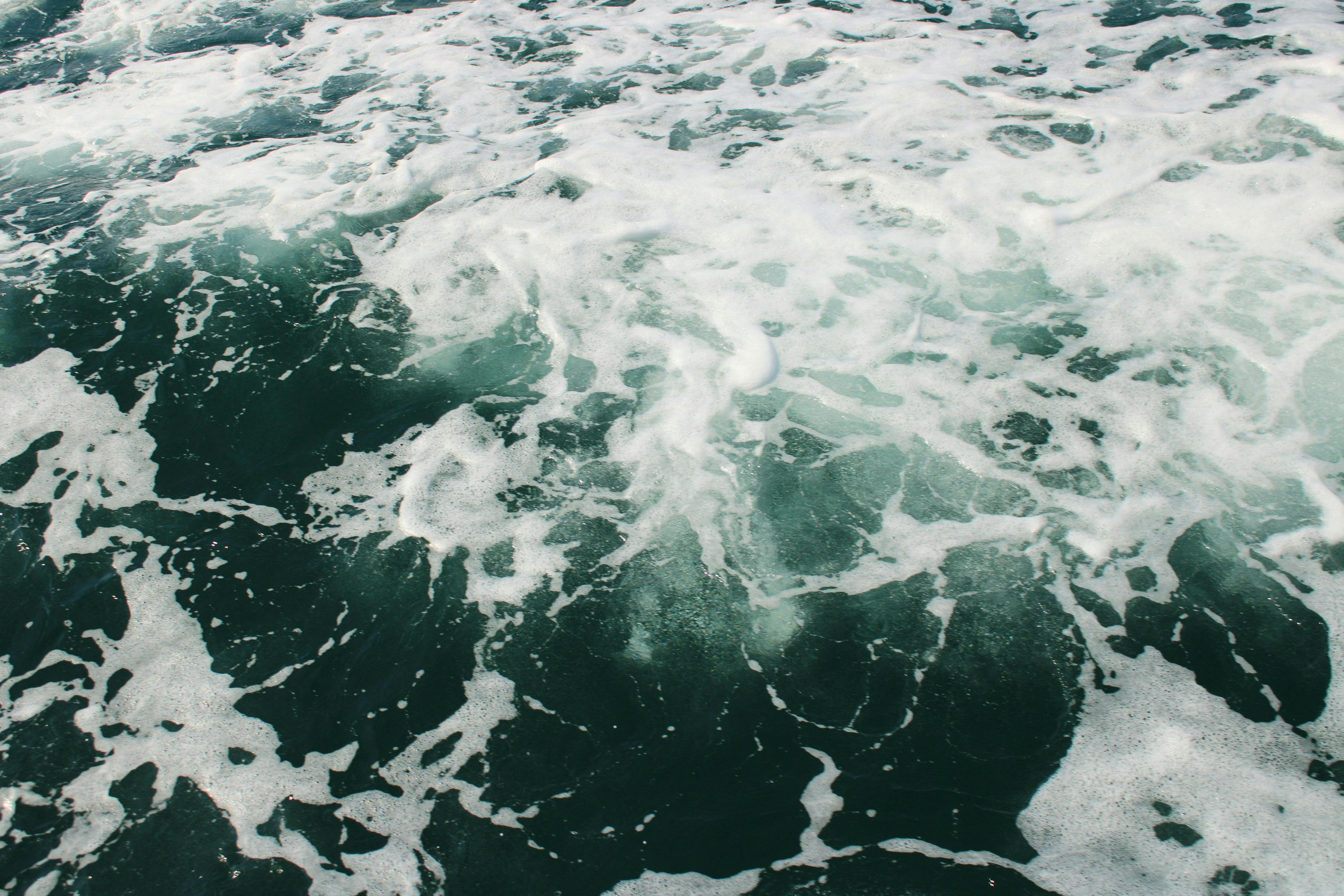 A close-up of ocean waves with foamy whitecaps capturing dynamic motion and texture.
