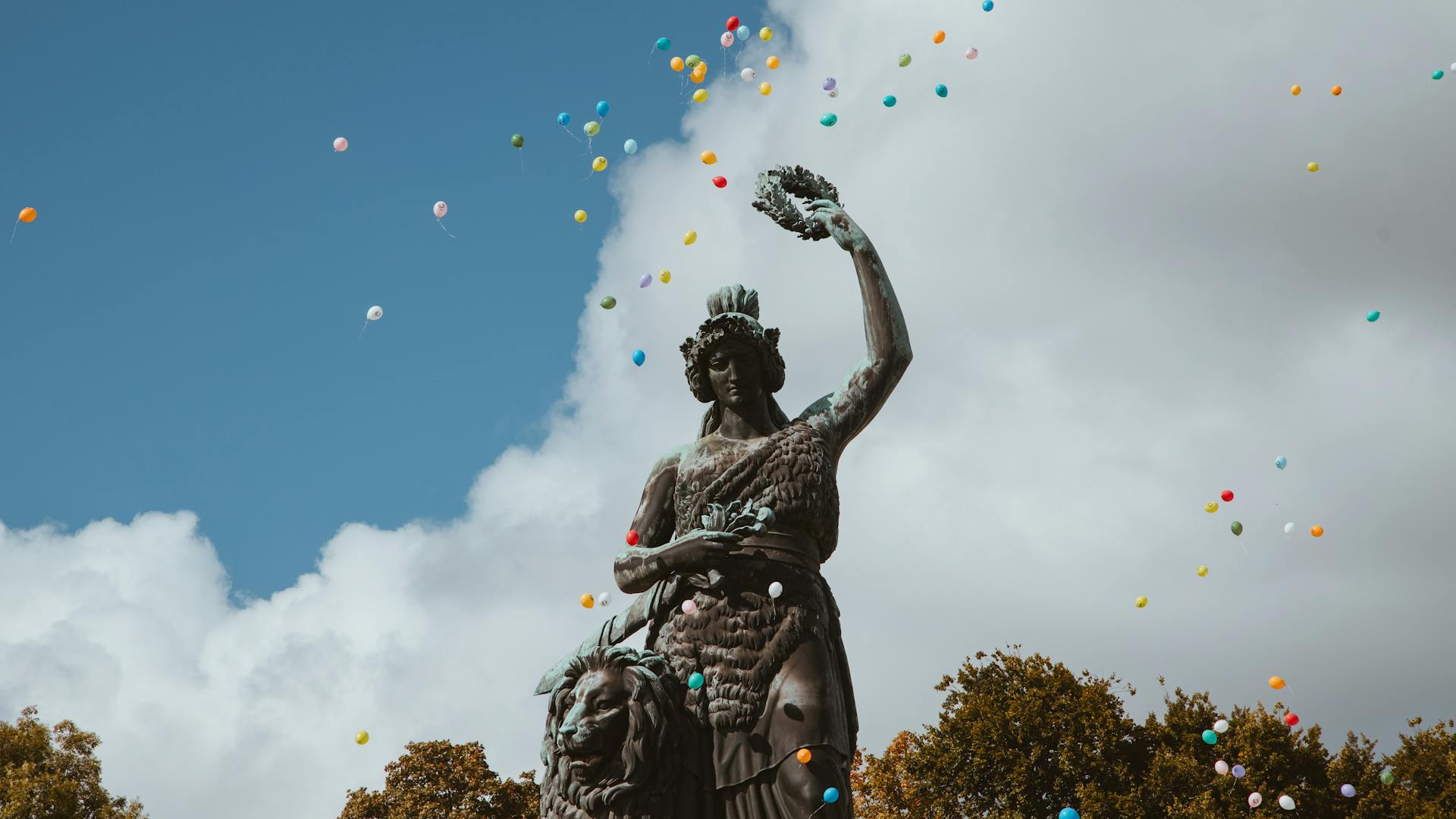 Bavaria Statue and Colorful Balloons in München