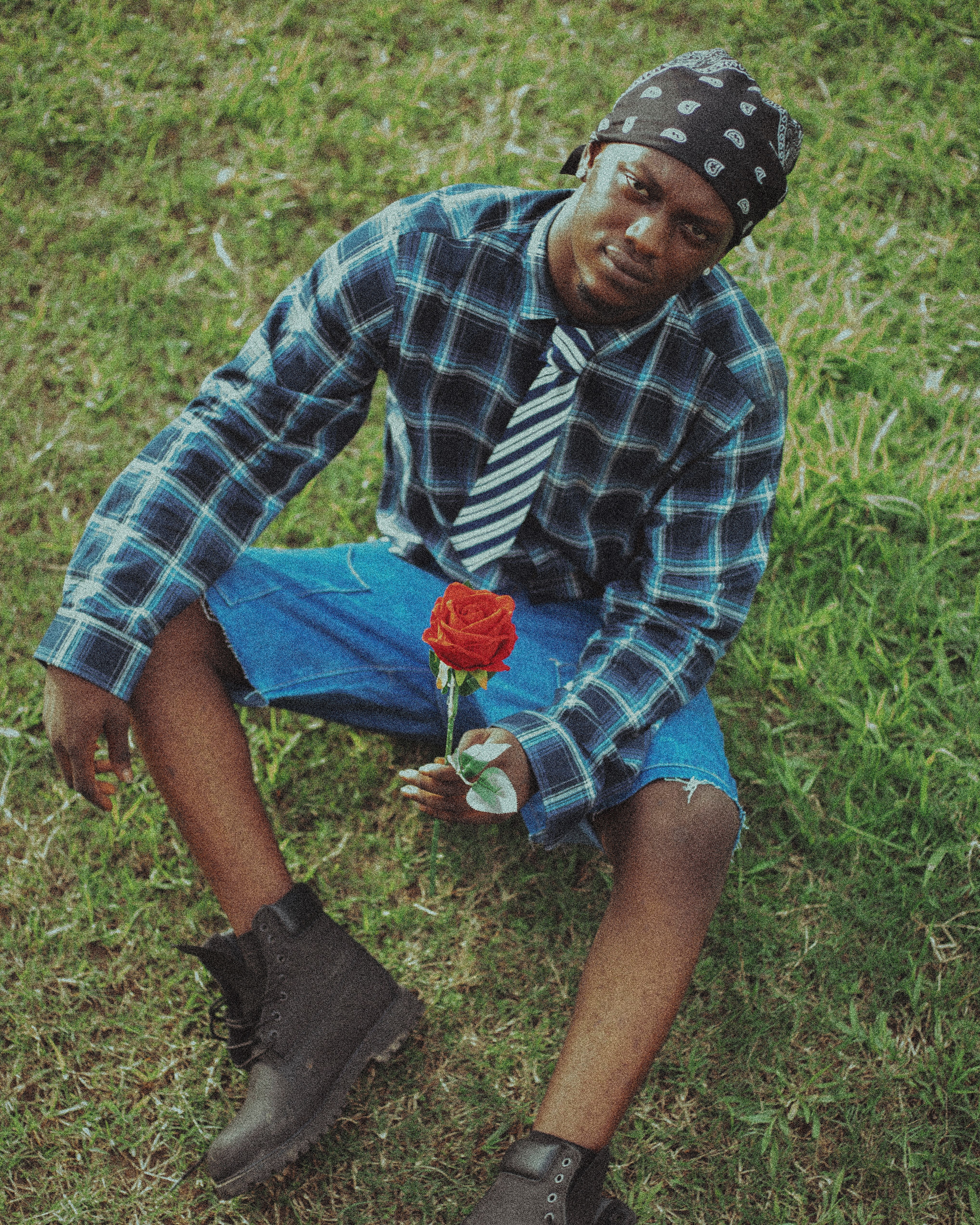 Man with Rose in Grassy Field Sitting · Free Stock Photo
