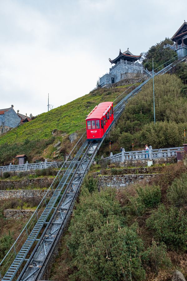 Red Funicular Train Funicular Train Ascending Fansipan Mountain in Vietnam · Free Stock Photo