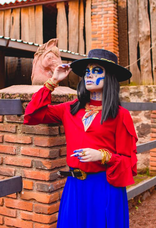 Free A colorful Catrina in traditional costume celebrates Day of the Dead in Mexico. Stock Photo