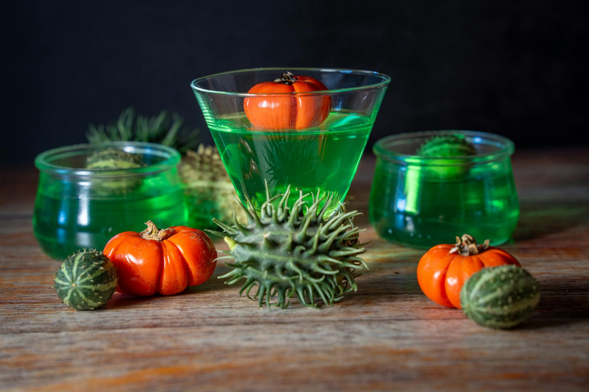 Colorful Autumn Pumpkin and Green Gelatin Display