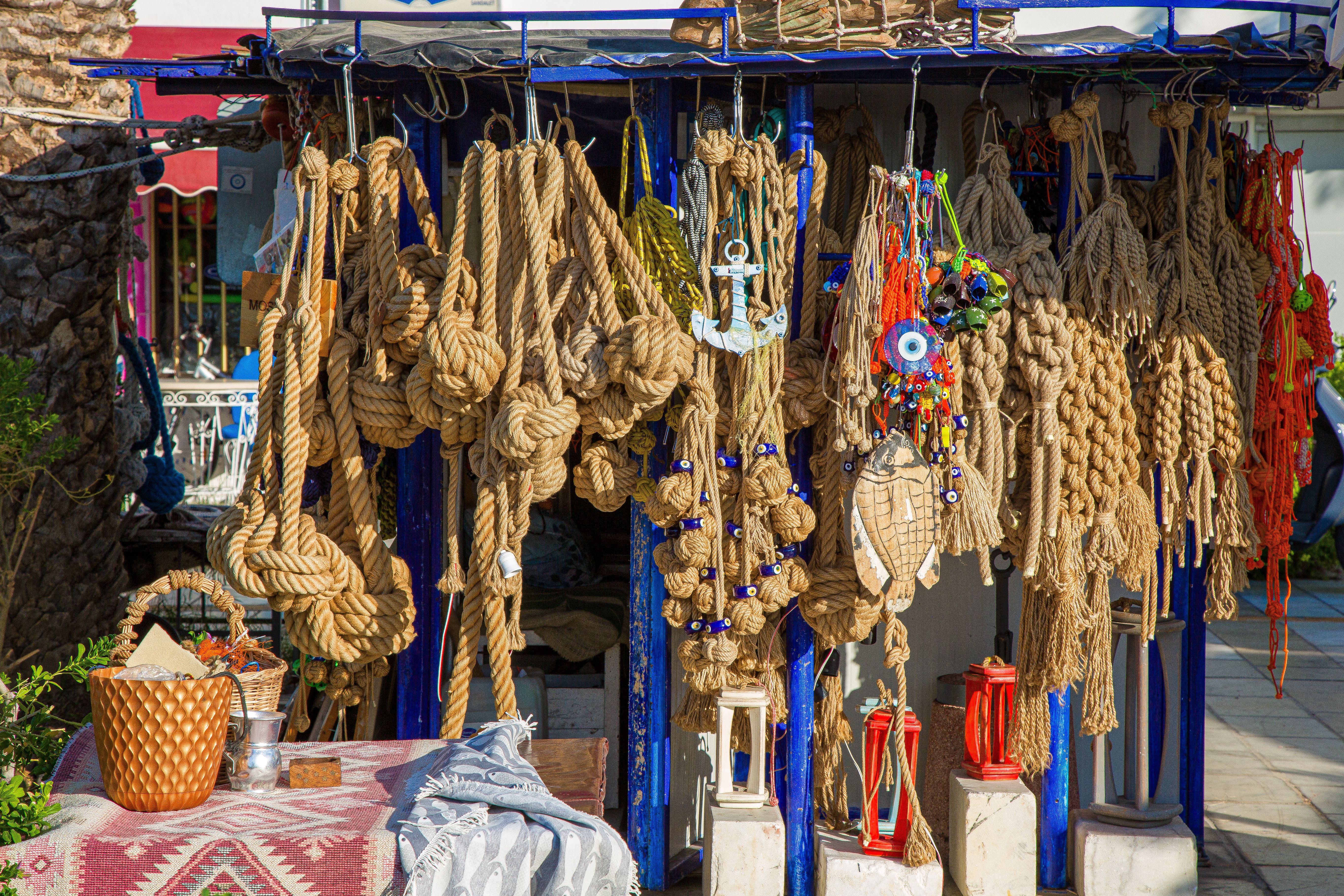 Colorful Rope Display at Outdoor Market Stall · Free Stock Photo