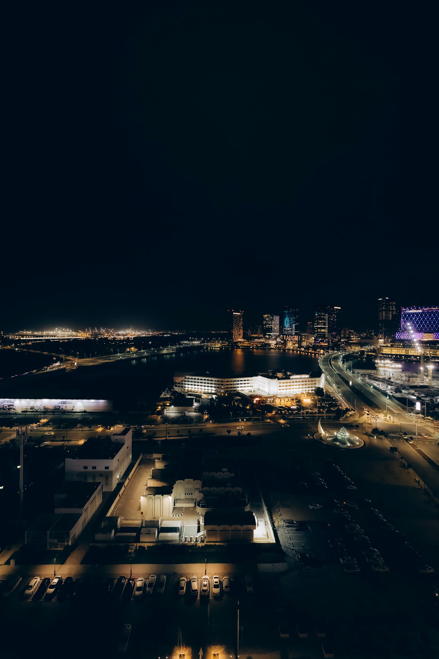 Abu Dhabi skyline and city lights at night